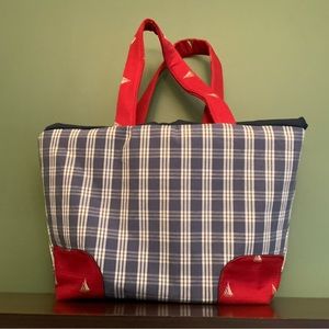 Handcrafted Lined Beach Bag with Sailboat accents